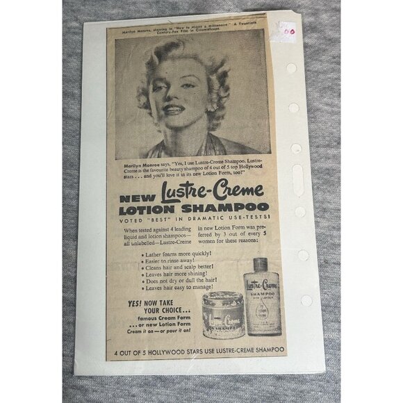 1953 Newspaper Marilyn Monroe Lustre Creme Shampoo Vintage Print Ad - Picture 1 of 7